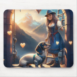 Tapis De Souris Une Jeune Fille Alpine Et Son Dachshund Amoureux