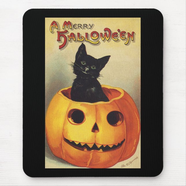 Tapis De Souris Une joyeuse Halloween par Ellen Clapsaddle, Chat V (Devant)