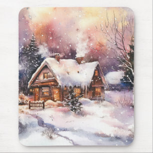 Tapis De Souris Une maisonnette confortable en hiver