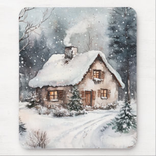 Tapis De Souris Une maisonnette confortable en hiver