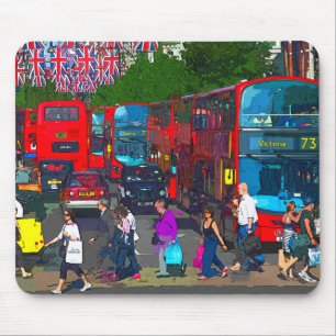 Tapis De Souris Une rue d'Oxford Street animée avec des acheteurs 