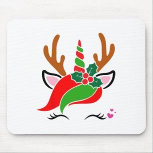 Tapis De Souris Unicorn Reindeer Face Joli Noël Drôle