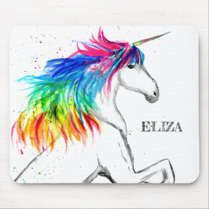 Tapis De Souris Unicorne arc-en-ciel aquarelle Enfants colorés Fil