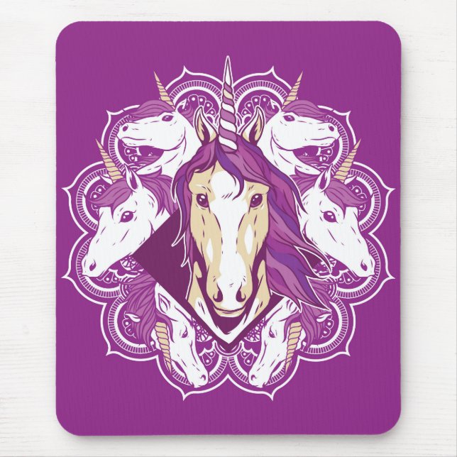 Tapis De Souris Unicorne pourpre Mandala (Devant)