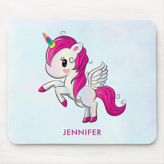 Tapis De Souris Unicorne rose mignonne avec ailes (Devant)