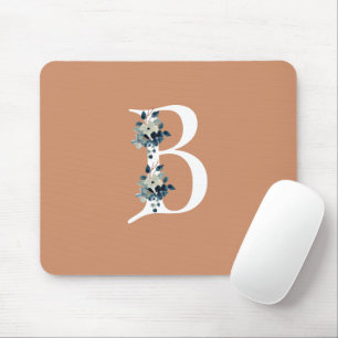 Tapis De Souris Unique bleu floral initial Beige simple couleur mi
