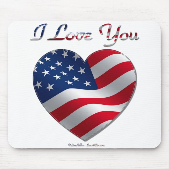 Tapis De Souris USA Flag Heart Je t'aime (Devant)