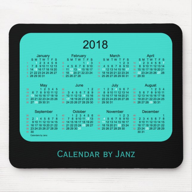 Tapis De Souris Vacances 2018 calendrier de turquoise de 52 (Devant)