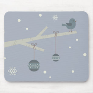 Tapis De Souris Vacances d'hiver dessin animé d'oiseaux moineaux