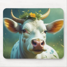 Vache Ai blanche mignonne avec cornes et fleurs