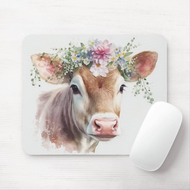 Tapis De Souris Vache avec tête florale (Avec souris)