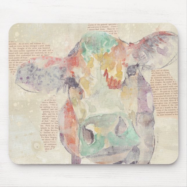 Tapis De Souris Vache de collage de la ferme aquarelle (Devant)