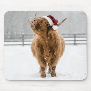 Tapis De Souris Vache des Highlands de Noël léchant des flocons de