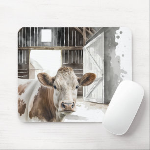 Tapis De Souris Vache Hereford En Grange