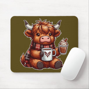 Tapis De Souris Vache Highland adorable appréciant des boissons co