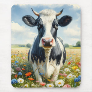 Tapis De Souris Vache laitière fleur sauvage Holstein