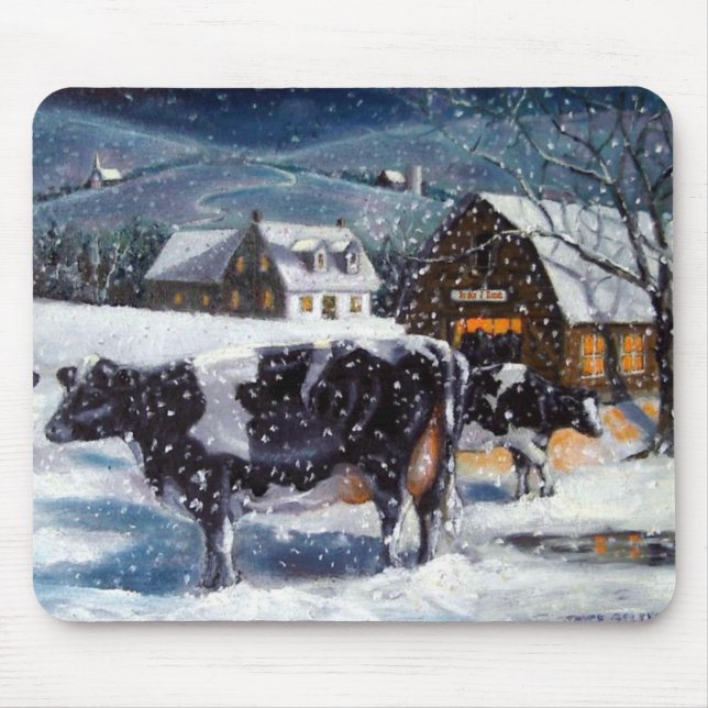 TAPIS DE SOURIS VACHE : RÉVEILLON DE NOËL : NEIGE : ART (Devant)