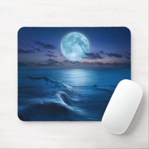 Tapis De Souris Vagues océaniques éclairées par la lune avec plein