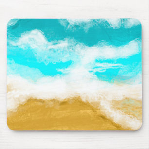 Tapis De Souris Vagues océaniques Turquoise frappant le sable