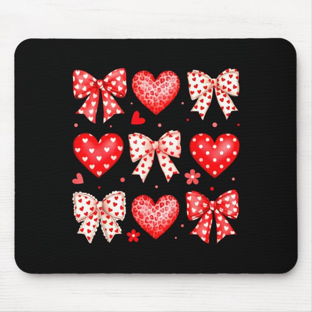 Tapis De Souris Valentines Day Coquette Bow Hearts Leopard Women G (Devant)