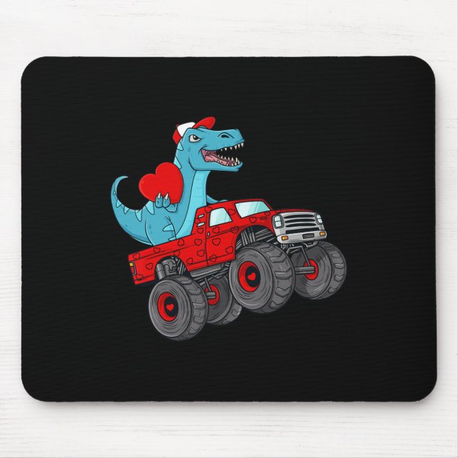 Tapis De Souris Valentines Jour T Rex équitation Monster Truck Tod (Devant)