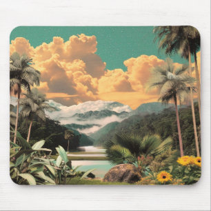 Tapis De Souris Vallée Tropicale Surréelle Avec Palmiers