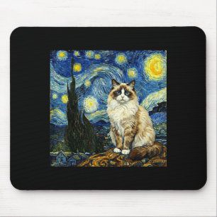Tapis De Souris Van Gogh Art Nuit Étoilée - Drôle Ragdoll Chat Art