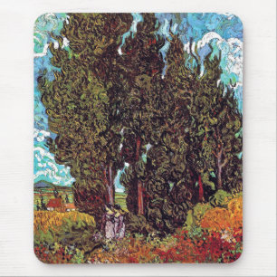 Tapis De Souris Van Gogh - Cyprès avec deux personnages féminins