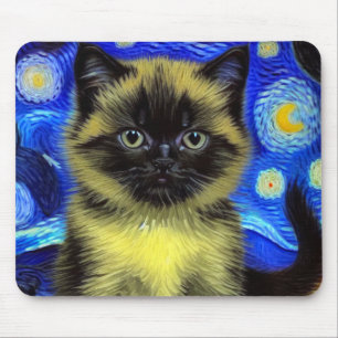 Tapis De Souris Van Gogh Starry Nuit Siamese Cat