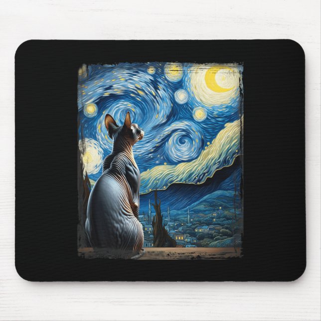 Tapis De Souris Van Gogh Starry Style de nuit Sphynx Artistique Ch (Devant)