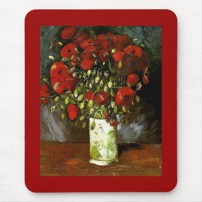 Tapis De Souris Vase avec des papillons rouges Van Gogh Art (Devant)