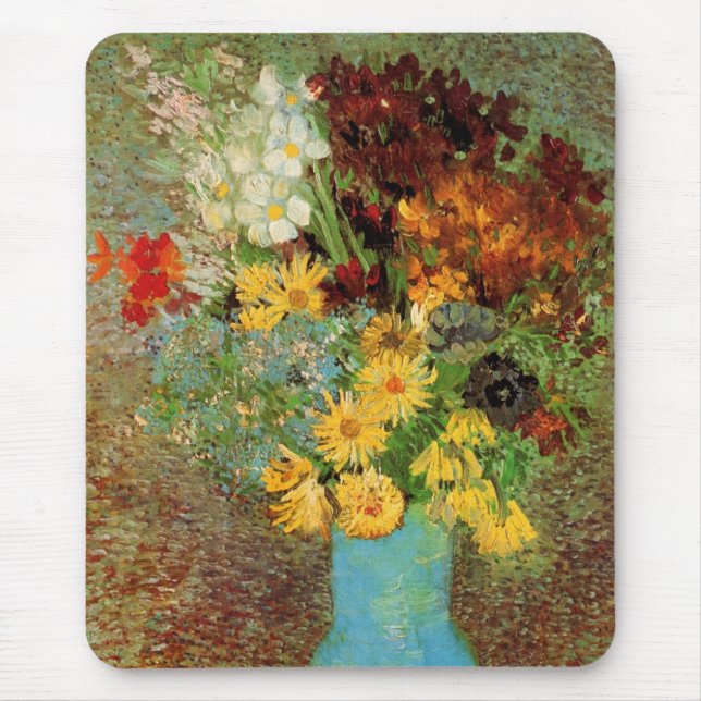 Tapis De Souris Vase avec marguerites et anémones par Vincent van  (Devant)
