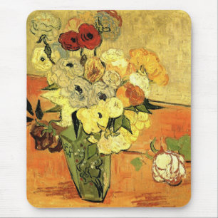 Tapis De Souris Vase japonais, Roses, Anémones par Vincent van Gog