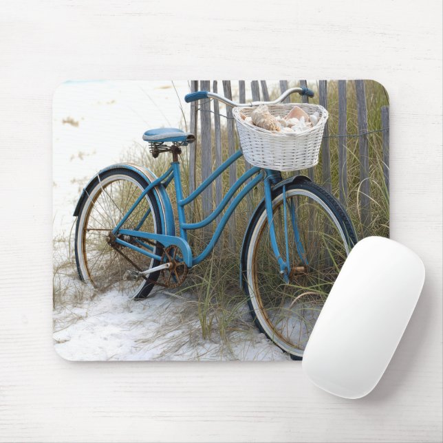 Tapis De Souris Vélo bleu rétro avec coquillages (Avec souris)