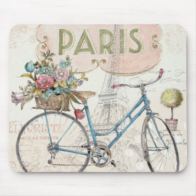 Tapis De Souris Vélo de Paris avec des fleurs (Devant)