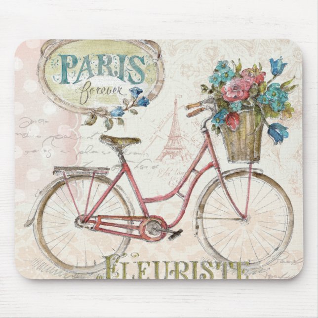 Tapis De Souris Vélo de Paris avec des fleurs dans l'avant (Devant)