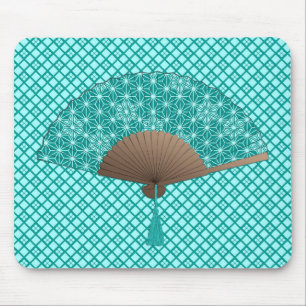 Tapis De Souris Ventilateur japonais en Asanoha motif, Turquoise