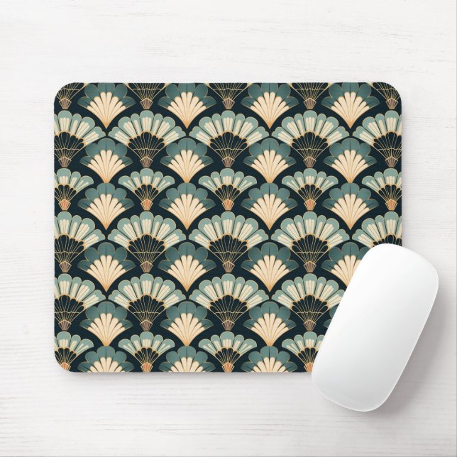 Tapis De Souris Ventilateur Turquoise et beige d'inspiration japon (Avec souris)