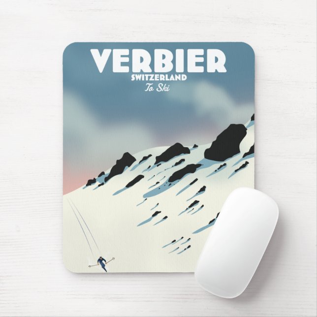 Tapis De Souris Verbier Suisse affiche de voyage de ski imprimé. (Avec souris)
