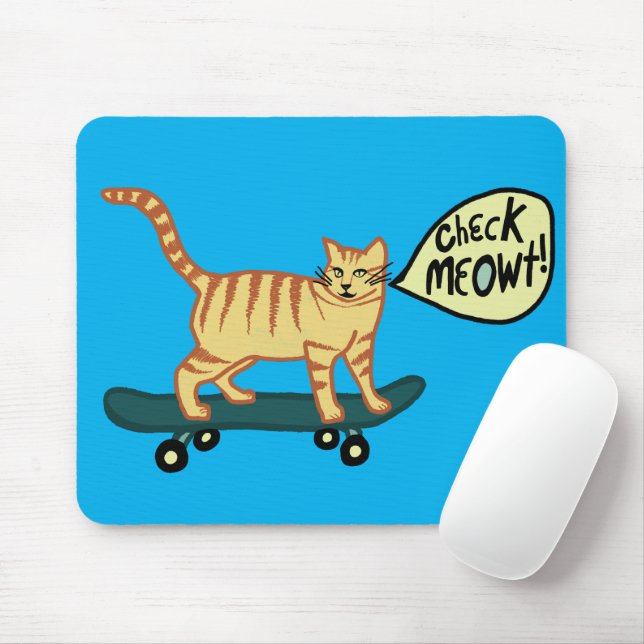 Tapis De Souris VÉRIFIER MEOWT Skateboard Tabby Cat Bleu (Avec souris)