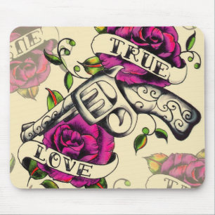 Tapis De Souris Véritable illustration de pistolet et de roses