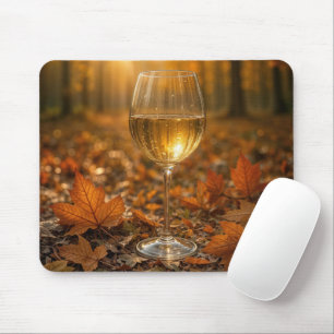 Tapis De Souris Verre à vin dans les feuilles d'automne