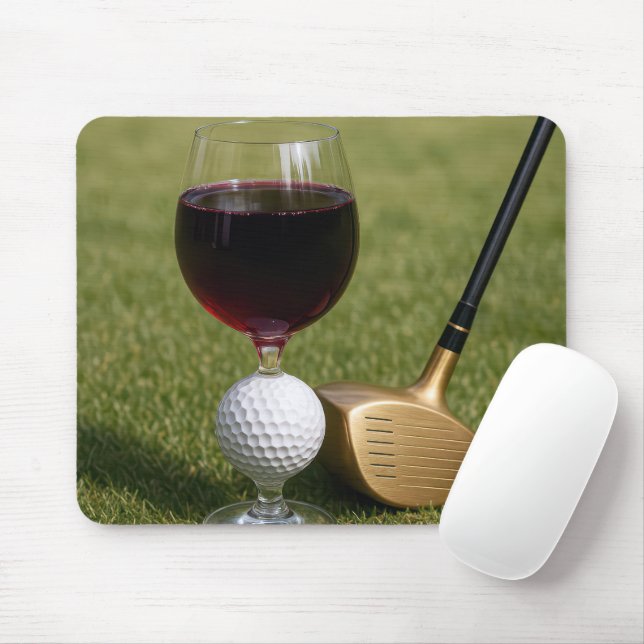 Tapis De Souris Verre À Vin De Boule De Golf Sur L'Herbe (Avec souris)