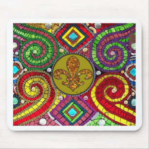 Tapis De Souris Verre souillé Fleur De Lis Abstract
