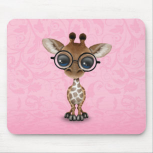 Tapis De Souris Verres de port de girafe curieuse mignonne de béb