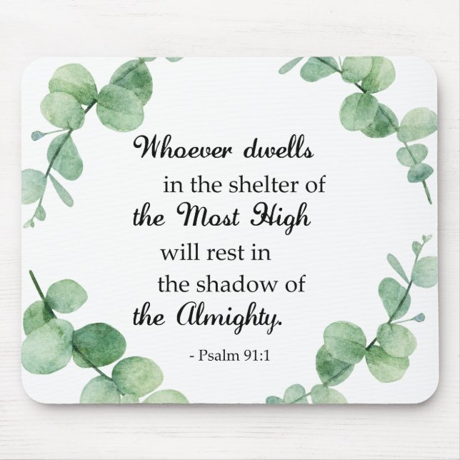 Tapis De Souris verset biblique Psaume 91 Eucalyptus Wreath Christ (Devant)