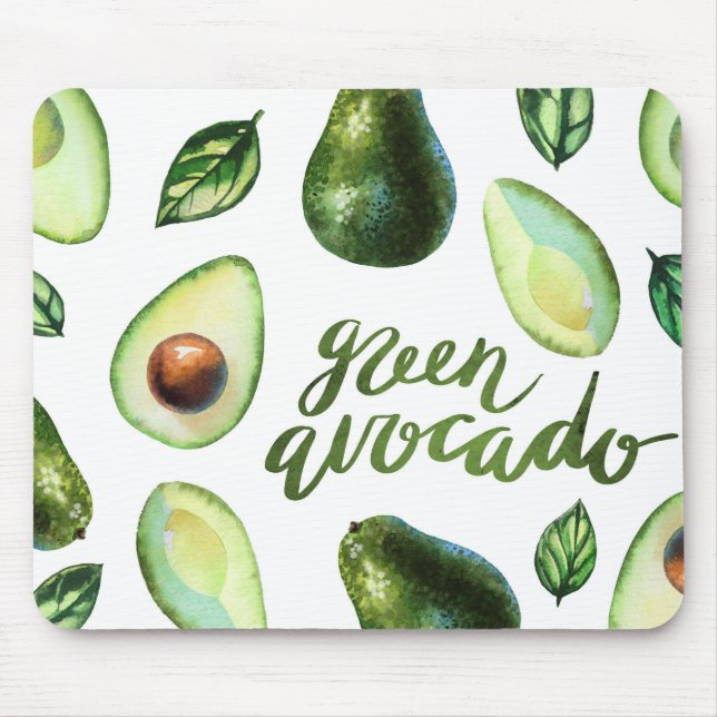 Tapis De Souris Vert aquarelle Avocado Moderne Calligraphie (Devant)