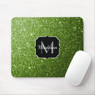 Tapis De Souris Vert clair verdure paillettes scintille Monogramme