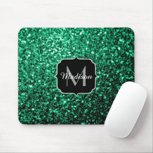 Tapis De Souris Vert émeraude faux paillettes scintillent Monogram