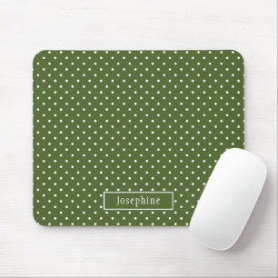 Tapis De Souris Vert olive et pois blancs avec nom